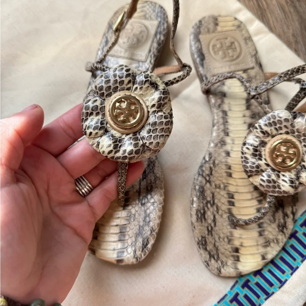 Tory Burch Snake Print Sandals Leather Size 5.5